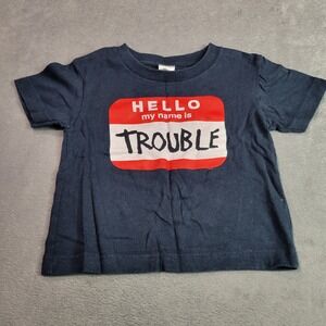 T-Shirt Unisex 3T Navy Blue Hello My Name Is Trouble Graphic‎ Funny Toddler Tee